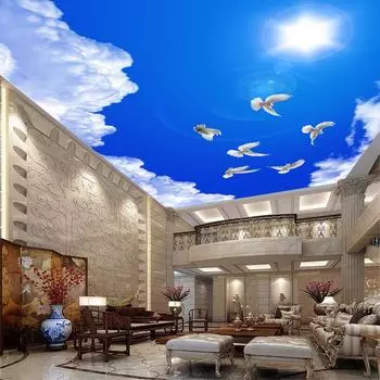 Потолочные обои с изображением голубого неба и белых облаков для гостиной, потолочные настенные обои 200 cm(W) x 140 cm(H)