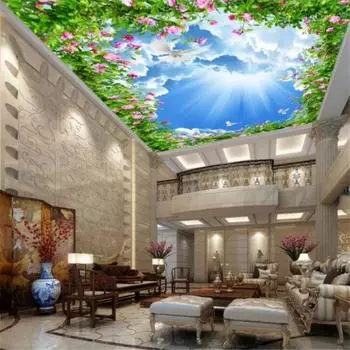 Потолочные обои Современные 3D фрески Голубое небо и белые обои Домашний интерьер Декор Гостиная Потолок Лобби Фреска 200 cm(W) x 140 cm(H)