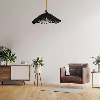 Потолочный фонарь для плетеного абажура и подвесного светильника в гостиной чёрный