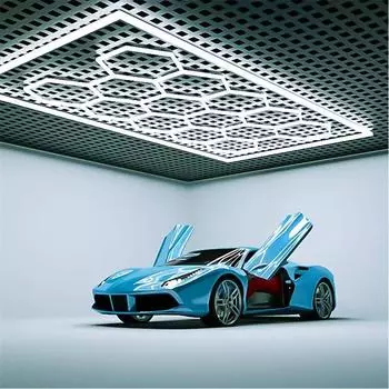 Потолочный шестиугольный светодиодный светильник для гаража, сотовая система для детализации кузова автомобиля, мойка, мастерская, линейный трубчатый светильник с рамкой