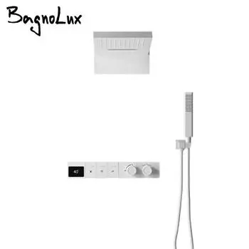 Потолочный смеситель для душа, настенный душевой гарнитур для ванной комнаты, встроенный корпус, цифровой дисплей, 2-х функциональный регулирующий клапан, встраиваемый латунный кран