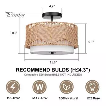 Потолочный светильник для скрытого монтажа, защита глаз от мерцания, простая установка, универсальный, креативный, декоративный, винтажный потолочный светильник для спальни US Plug