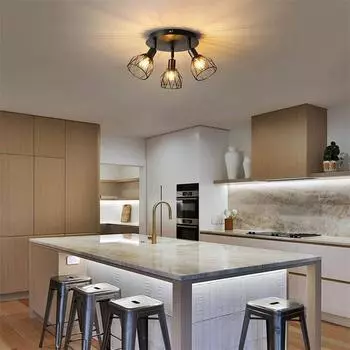 Потолочный светильник для спальни, кабинета, гостиной в минималистичном американском индустриальном стиле, фойе, прихожей, коридора, потолочный светильник для прихожей No light bulb чёрный