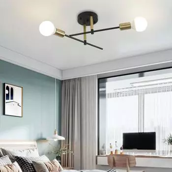 Потолочный светильник из кованого железа в скандинавском стиле, двухсторонний светильник для спальни, светильник для прихожей, современный светодиодный потолочный светильник для входа в кабинет No light bulb