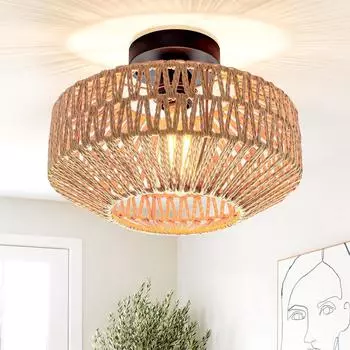Потолочный светильник из ротанга, светодиодные светильники, ручная работа, подвесные светильники для спальни, потолочное освещение, современный светильник для украшения дома, без лампочки
