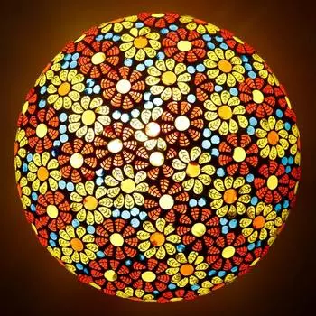 Потолочный светильник с мозаикой из стекла и букетом цветов - турецкий стиль, диаметр 10 дюймов, 40-60 Вт (Лампа в комплект не входит); Жилье и декор дома (Пакет из 1)