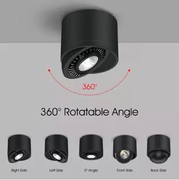 Потолочный светильник с регулируемым углом наклона и регулируемой яркостью, 5 Вт, 7 Вт, 9 Вт, 15 Вт, светодиодный COB-светильник, потолочный светильник AC85-265V 5W&Cold White 6000K&NOT DIMMABLE чёрный