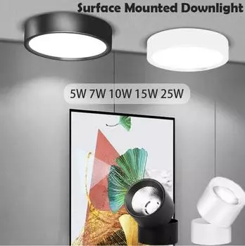 Потолочный светильник, светодиодный светильник, направленный вниз, накладной светильник, потолочный светильник, ультратонкий трехцветный панельный светильник, светодиодный светильник, направленный вниз, с регулируемым углом LXY 5 W DOWNLIGHT чёрный