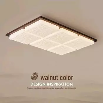 Потолочный светильник в средневековом стиле из орехового дерева для гостиной и спальни - кремовый спектр защиты глаз Three-color Lighting