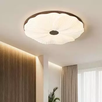 Потолочный светильник в средневековом стиле: Защита глаз полного спектра, текстура древесины грецкого ореха, кремовая отделка, ретро-дизайн для спальни или кабинета.