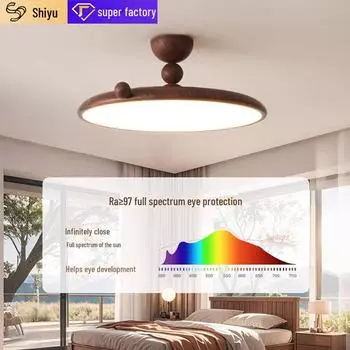 Потолочный светильник в стиле ретро из орехового дерева - стиль ваби-саби середины века для главной спальни и кабинета Three Color Dimming