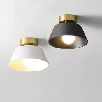 Потолочный светильник в стиле ретро, светодиодный светильник для внутреннего декора, железный круглый черный, белый абажур для балкона, прохода, прихожей, коридора, светильник No blub