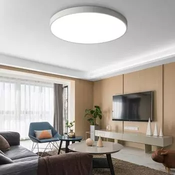 Потолочный светильник заподлицо, современный супертонкий ультра яркий теплый белый свет 27 Вт, круглая лампа для гостиной, спальни, товары для дома White Light. чёрный