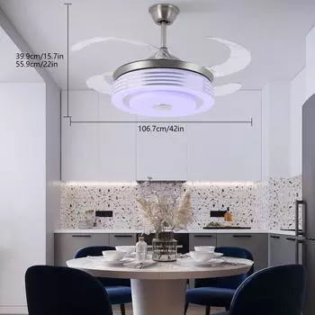 Потолочный вентилятор скрытого монтажа с дистанционным управлением подсветкой, 42-дюймовые люстровые вентиляторы с реверсивным бесшумным двигателем постоянного тока и таймером 36W&110V
