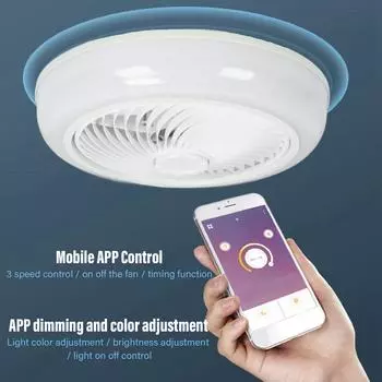 Потолочный вентилятор со светодиодной подсветкой Современный закрытый потолочный вентилятор с пультом дистанционного управления, плавная регулировка яркости, интеллектуальная синхронизация 110265 В белый