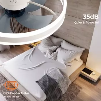 Потолочный вентилятор Современный двухслойный светодиодный светильник с пультом дистанционного управления и приложением для потолочного светодиодного освещения Вентилятор для спальни, гостиной, столовой белый