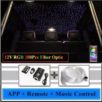 Потолок автомобиля на крыше RGBW Волоконно-оптический свет Лампа звездного неба Приложение BT Управление музыкой