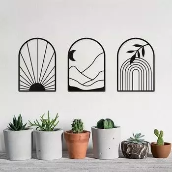 Потрясающая большая настенная живопись из черного металла! Для спальни, ванной комнаты и гостиной. Дизайн в стиле бохо. Настенное искусство. чёрный