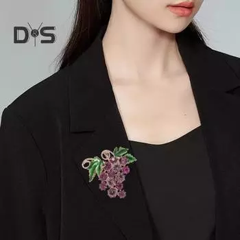 Потрясающая брошь-булавка, блестящие стразы, инкрустированные виноградной лозой, воротник, пальто, значок, платья, вечерние наряды фиолетовый