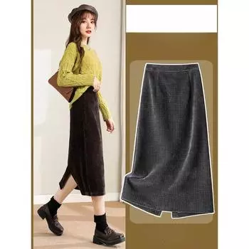 Потрясающая и шикарная бархатная юбка с высокой талией для женщин, юбка прямого фасона на осень и зиму S чёрный