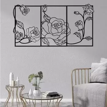 Потрясающая настенная картина из трех металлических роз: Черный цветочный декор для спальни и гостиной. Черный цветочный декор для улучшения дома. чёрный