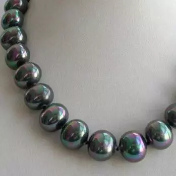 Потрясающее большое колье из черного жемчуга из ракушек Южных морей в стиле барокко диаметром 16 мм.