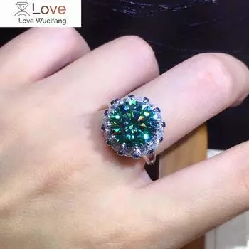 Потрясающее кольцо с зеленым муассанитом 3 карата, обручальное кольцо из стерлингового серебра, обручальные кольца для женщин, свадебные украшения для вечеринок Resizable