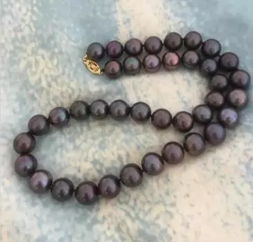 Потрясающее круглое ожерелье с черным красным жемчугом диаметром 9-10 мм и длиной 18 дюймов.