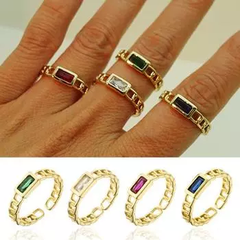 Потрясающее кубинское кольцо-цепочка с квадратом – идеально подходит для свадьбы и белый