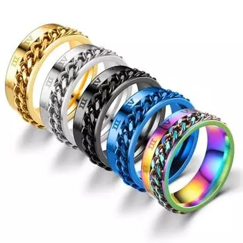 Потрясающее мужское кольцо-цепочка из титановой стали с римскими цифрами 6 серебряный