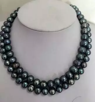 Потрясающее ожерелье из черно-зеленого многоцветного жемчуга в стиле барокко диаметром 8-9 мм.