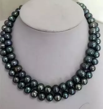 Потрясающее ожерелье из черно-зеленого многоцветного жемчуга в стиле барокко диаметром 8-9 мм.