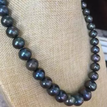 Потрясающее ожерелье из таитянского круглого черного зеленого жемчуга диаметром 18 дюймов диаметром 10–11 мм.