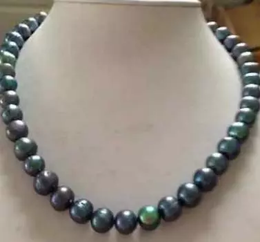 Потрясающее ожерелье из таитянского круглого черного зеленого многоцветного жемчуга диаметром 9-10 мм длиной 18 дюймов