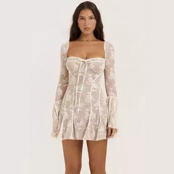 Потрясающее платье в европейском и американском стиле, сетка, кружево Light Apricot Size M