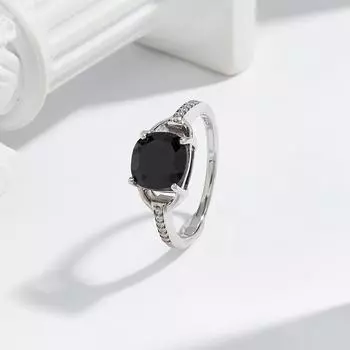 Потрясающее серебряное кольцо для женщин, натуральная большая черная подушка из шпинели, 8 мм, августовский камень, классические ювелирные изделия, подарок на свадьбу и свидание US RING SIZE:7# чёрный
