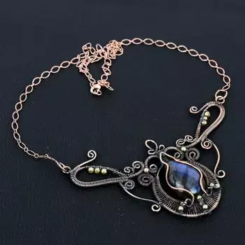 Потрясающее ювелирное ожерелье ручной работы из чистой медной проволоки с драгоценным камнем лабрадорит 18 Inches синий