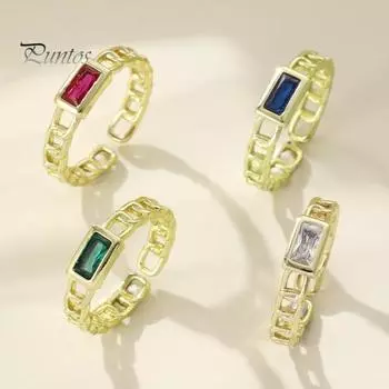 Потрясающее золотое кубинское кольцо-цепочка с квадратным цирконием — идеально подходит для свадеб и подарков — регулируемое и устойчивое к ржавчине белый