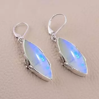 Потрясающие серьги РАДУГА ЛУННЫЙ КАМЕНЬ!! Серьги в форме маркизы из стерлингового серебра 925 пробы!! Дизайнерские серьги с драгоценными камнями!! Женские украшения ручной работы 4 CM синий