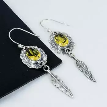 Потрясающие серьги с цитрином, серьги из стерлингового серебра 925 пробы, серьги-подвески ручной работы в стиле бохо, серебряные украшения, подарки на годовщину 2.75 жёлтый
