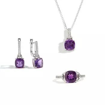 Потрясающие серебряные серьги-кольца для женщин и девочек, натуральный аметист, февральский камень, ювелирное изделие, предложение, подарок для свиданий и любви US RING SIZE:7# фиолетовый