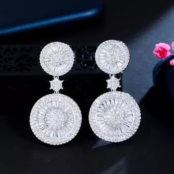 Потрясающие свадебные серьги высшего качества с кубическим цирконом Micro Pave, большие круглые серьги-капли для свадебного подарка, аксессуары серебряный