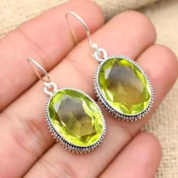 Потрясающие ювелирные серьги ручной работы из стерлингового серебра 925 пробы с драгоценным камнем лимонный топаз для любви 1.60 Inches зелёный
