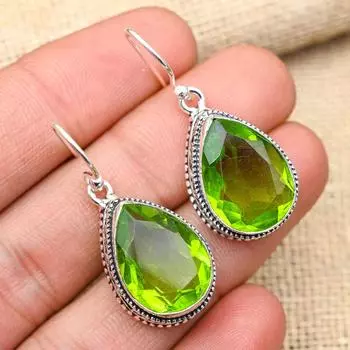 Потрясающие ювелирные серьги ручной работы из стерлингового серебра 925 пробы с драгоценным камнем перидот для женщин 1.60 inches зелёный