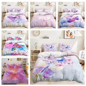 Потрясающий 3D комплект постельного белья с бабочкой для комнаты девочек, пододеяльник и наволочка AU180 * 210, быстросохнущее и моющееся украшение для дома Baby 100x135cm
