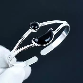 Потрясающий браслет-манжета ручной работы из драгоценного камня черный оникс, браслет-манжета из стерлингового серебра 925 пробы, браслет с черным ониксом для жены, браслет унисекс, подарок для любви 7 чёрный