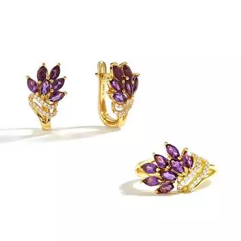 Потрясающий дизайнерский шикарный серебряный комплект серег-кольц с натуральным аметистом, изысканные ювелирные украшения для женщин и леди, подарок на свадьбу, помолвку и вечеринку US RING SIZE:6# фиолетовый