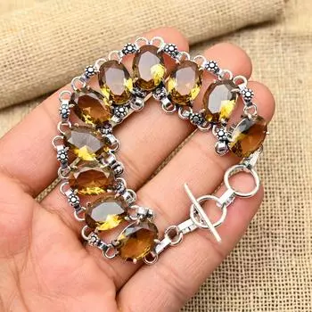 Потрясающий дымчатый топаз, драгоценный камень ручной работы, ювелирный браслет из стерлингового серебра 925 пробы для свадебного подарка