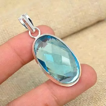 Потрясающий голубой топаз драгоценный камень стерлингового серебра 925 пробы ручной работы овальной формы кулон ювелирные изделия 1.98 Inches синий