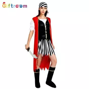 Потрясающий костюм пиратки красного цвета для женщин, идеально подходящий для хэллоуинских вечеринок, мероприятий и